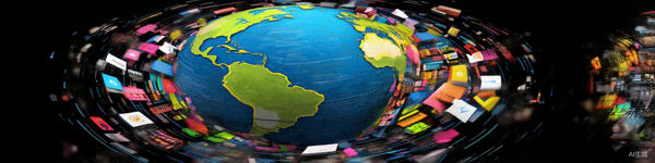 多种国际支付方式图标环绕地球旋转的抽象概念图