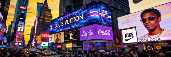 国际品牌在纽约时代广场巨型广告牌上亮相的壮观场景