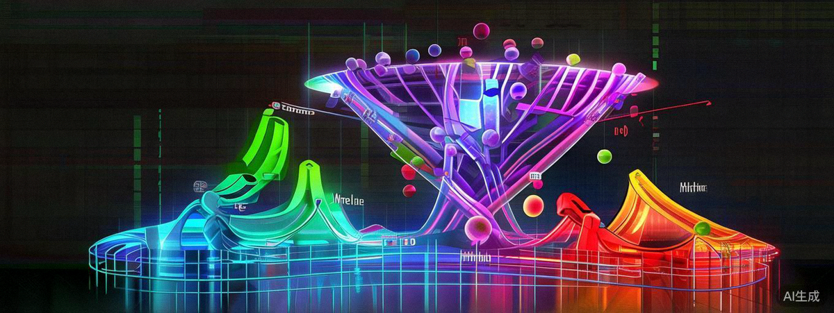 一个立体营销矩阵可视化图表，展示数字广告、社交媒体、内容营销、公关活动等如何协同作用于品牌增长漏斗