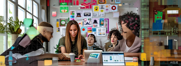 中小卖家团队正在通过社交媒体进行内容创作与客户互动的场景，体现低成本营销