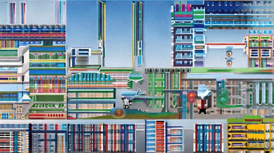国际快递公司物流车辆与飞机在枢纽机场转运的繁忙景象
