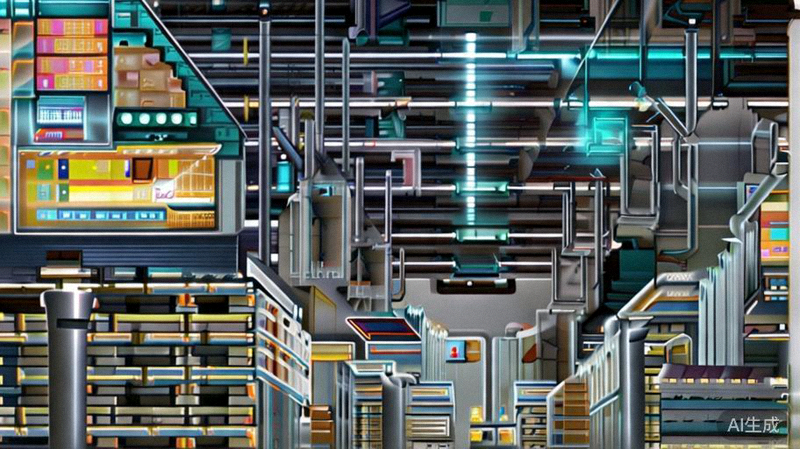 亚马逊运营中心内景图，展示自动化机器人分拣货物与高效物流系统