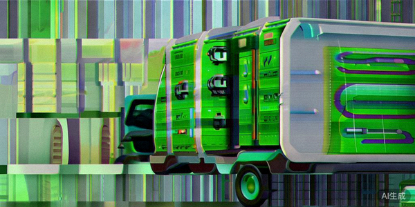 象征绿色物流的环保包装、电动配送车与碳足迹计算仪表盘