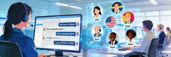 跨境电商客服团队使用多语言系统与全球客户在线沟通的场景