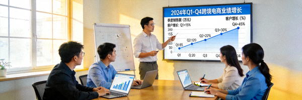 成功的中小跨境电商卖家团队工作场景与业绩增长图表