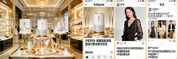 中国创新消费品牌成功进入欧美高端市场的产品陈列与社交媒体截图案例
