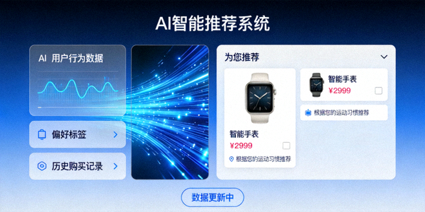 AI人工智能算法正在分析用户数据并提供个性化产品推荐的可视化界面